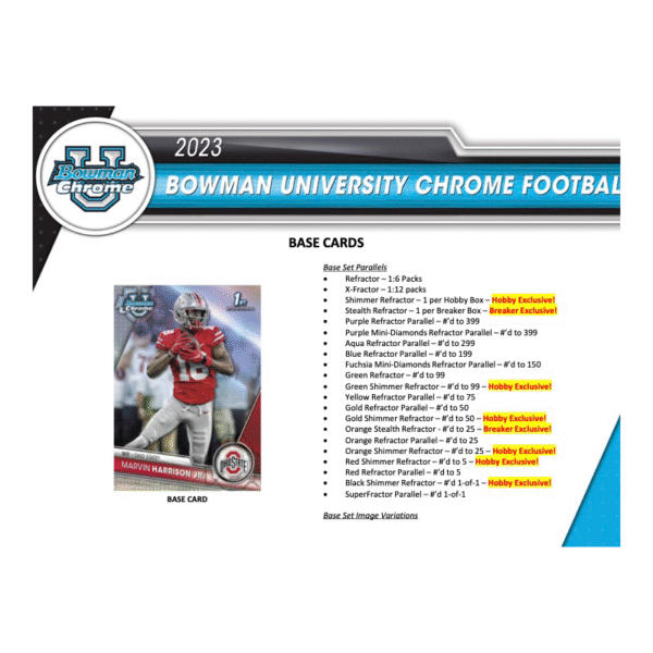 2023 Bowman University Chrome Football Hobby Box - Image 3